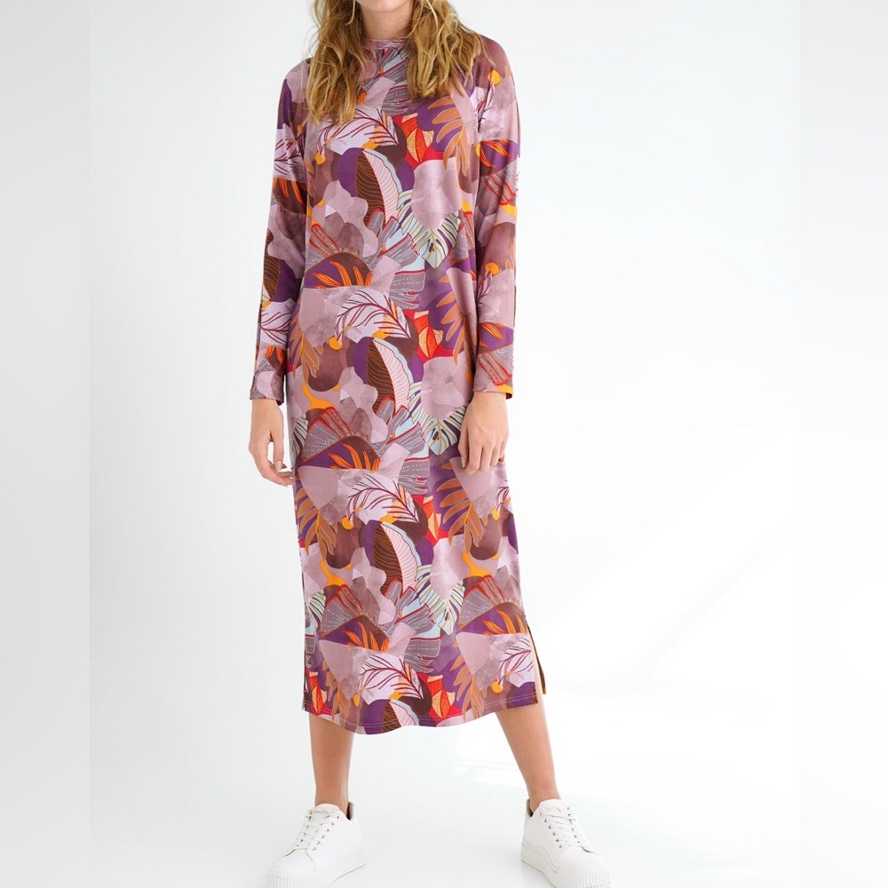 Oakridge MrP Floral Long Sleeve Crew Neck Midi Dress size small S